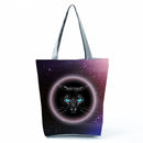 New Lady Tote Bags Black White Cute Cat Printed Fabric Eco Handbag High Capacity Shopping Office Reusable Casual Shoulder Bag