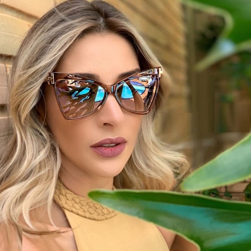 Sexy Women's Cat Eye Sunglasses Metal 2020 Fashion shades Luxury Oversized Sunglasses Female Lady Triangle Eyewear Accessories