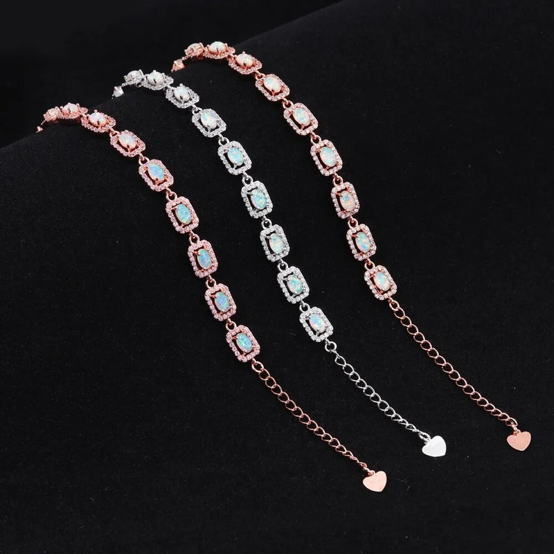 CiNily Created Pink Fire Opal Bracelets with White Zircon Rose Gold Color Bracelet for Women Lover Girlfriend Fashion Jewelrys