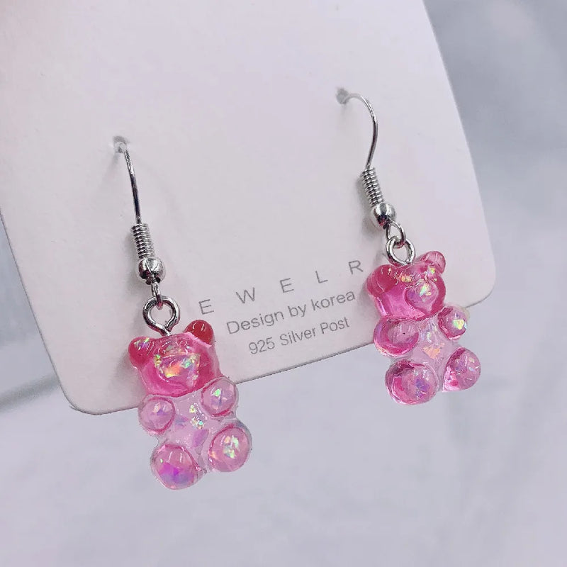 Fashion  Simple Cute Colorful Acrylic Animal Bear Dangle  Earrings for Girls Women Children Birthday Gift Lovely Jewelry