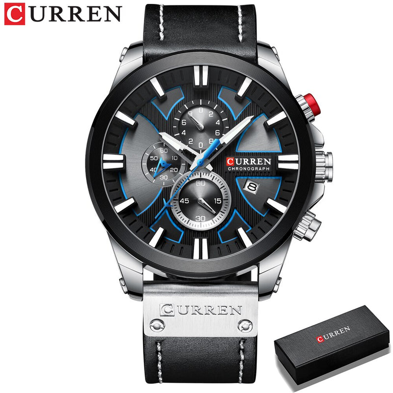 CURREN Top Luxury Brand Men's Military Waterproof Leather Sport Quartz Watches Chronograph Date Fashion Casual Men's Clock 8346