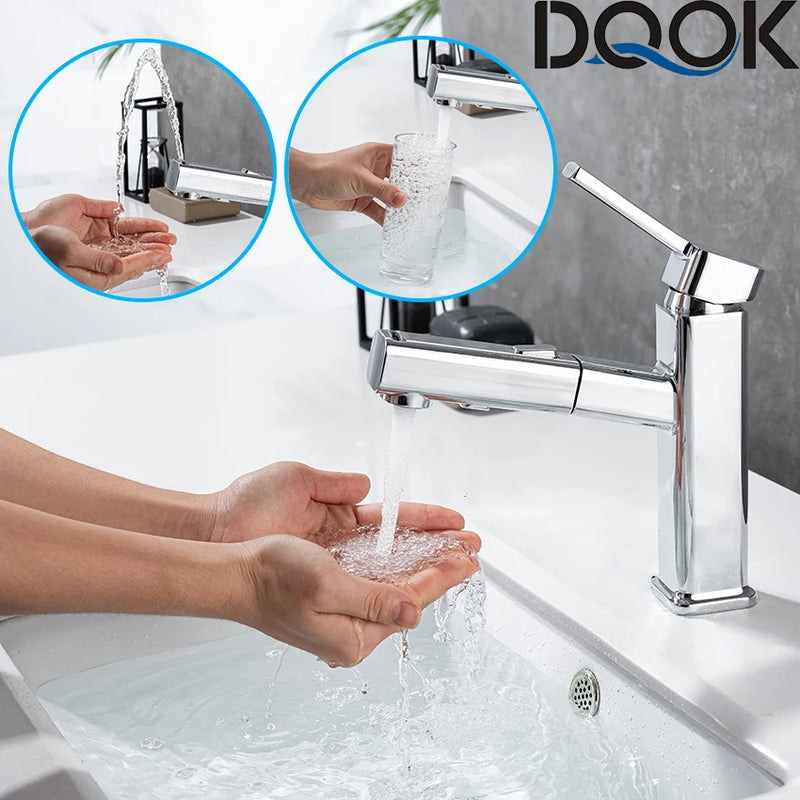 DQOK bathroom basin faucets basin mixer sink faucet Pull Out bathroom water mixer Chrome brass Modern Washbasin faucets Black