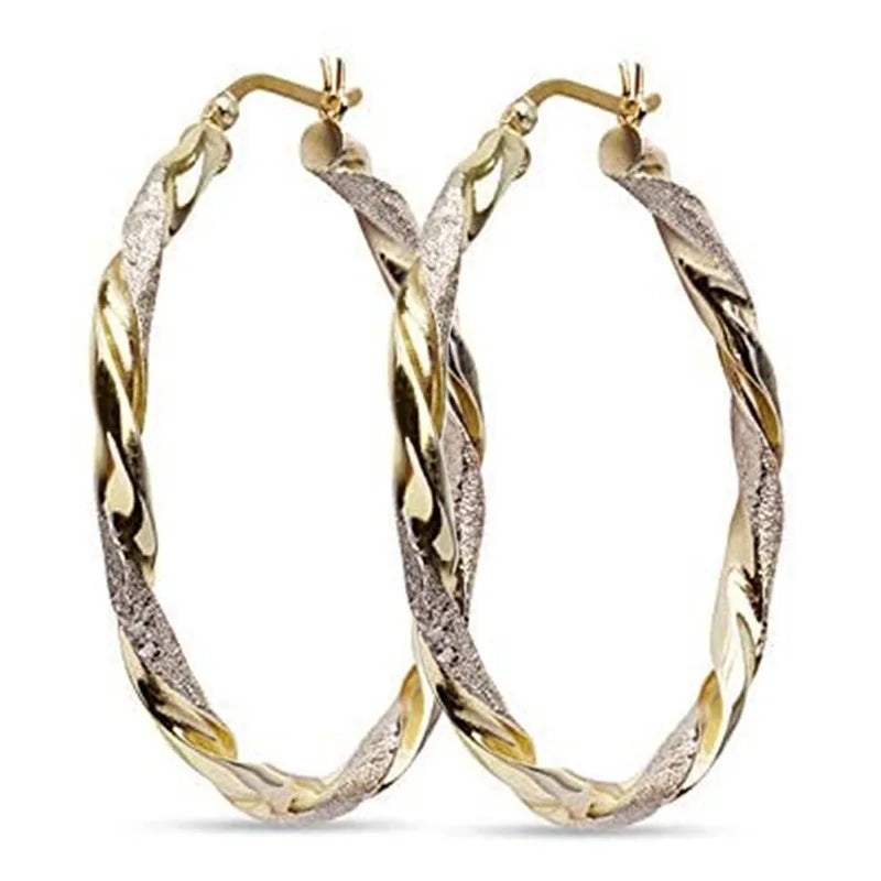 Huitan Simple Stylish Women Twist Hoop Earrings Gold Color Delicate Gifts Versatile Style Female Earring Trendy Jewelry Hot Sale