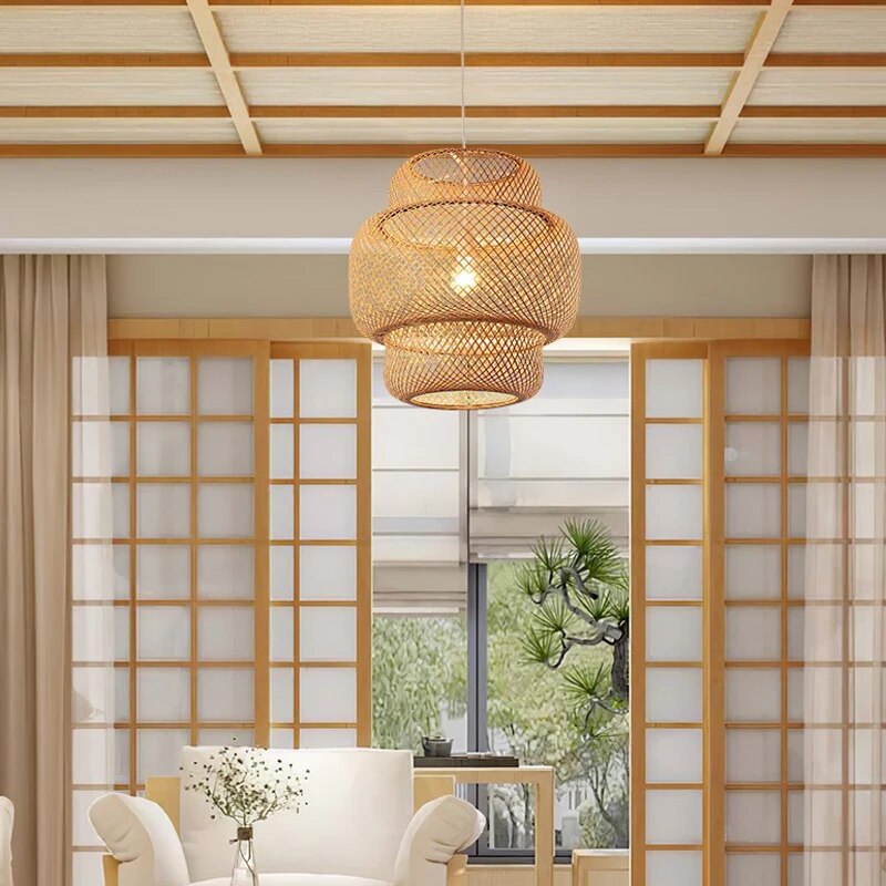 Modern Bamboo Hand Woven Bamboo Art Chandelier Dining Rroom Bamboo Lantern Chandelier Bedroom Dining Room Lamp