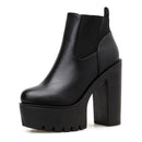 Gdgydh – schwarze Lederstiefel für Damen, High Heels mit Plateau, Party-Modell, Frühling-Herbst, einfarbig