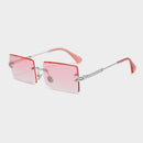 HBK Blue Rimless Sunglasses Women 2021 Retro Style Small Rectangle Gold Red Metal Chain Sun Glasses Square Frameless For Men