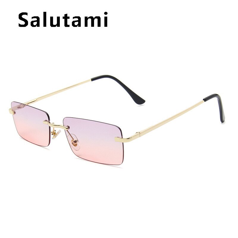 Rimless Alloy Small Square Sunglasses For Women Vintage Ins Hot Gradient Clear Sun Glasses Female Uv400 Shades Hip Hop Eyewear