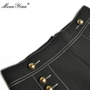 MoaaYina Fashion Designer Set Autumn Women Ruched Long Sleeve Tops+Double breasted bell-bottoms Two-piece set