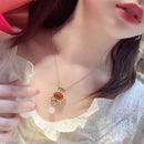 Natural South Red Agate  S925 silver inlaid  pearl turquoise pendant necklace niche light luxury charm female brand jewelry set