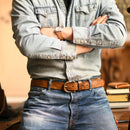 Handmade Classic Retro Style Pure Copper Horseshoe Buckle No interlayer Cowhide Men's Belt Genuine Leather Jeans Man design Belt