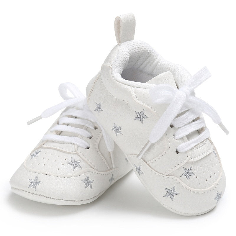 Newborn Print Heart Star Baby Sneaker PU Leather Baby Boys Girls First Walkers Soft Sole Infant Toddler Baby Shoes For 0-18M