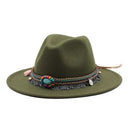 NEW Men Women Wool Felt Jazz Style Fedora Hats Panama Trilby Party Formal Top Hat In BLACK WHITE AND YELLOW with Belt Decor