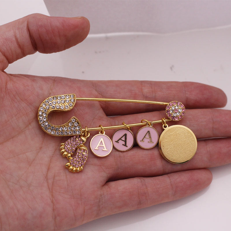 customize name AYATUL KURSI pink brooch baby pin islam jewelry