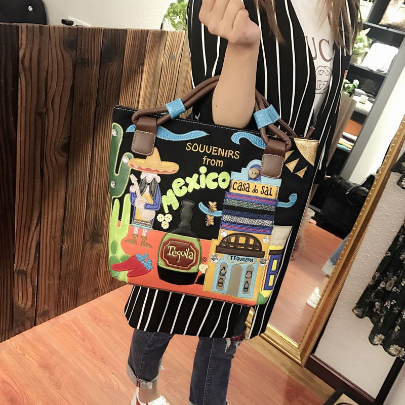 2020 Women Canvas Bags Handbag Retro Handmade Bolsa Feminina Embroidered Bag Ladies Mexico Shoulder Purse Italy Single