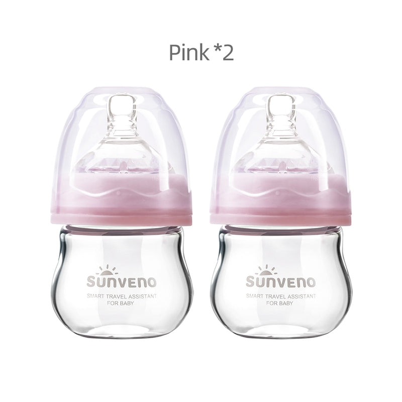 Sunveno Baby Bottle Newborn Baby Milk Bottle Nursing Bottle Anti-Choke Design - Glass ,BPA Free, 80ml, 2.5 oz,0-3 Months