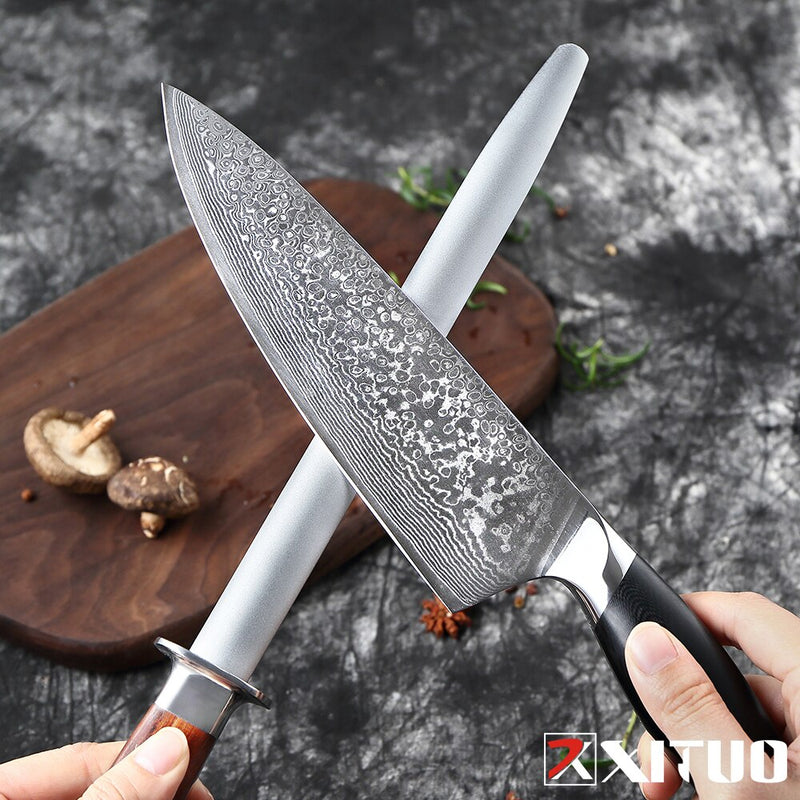 XITUO Professional Alloy Steel Round Shank Sharpening Rod Kitchen Knife Sharpener Knife Shears Scissors Sharpening Stone System