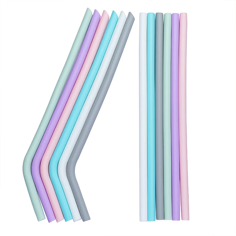 6pcs Reusable Silicone Drinking Straws Creative milk straws Sturdy Bent Straight Boba Straw Cleaning Brush Bar Party Accessory