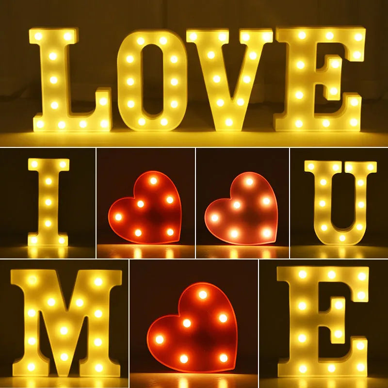 Letter Alphabet LED Lights Luminous Number Lamp Decor Battery Night Light for Home Wedding Birthday Christmas Party Decoration