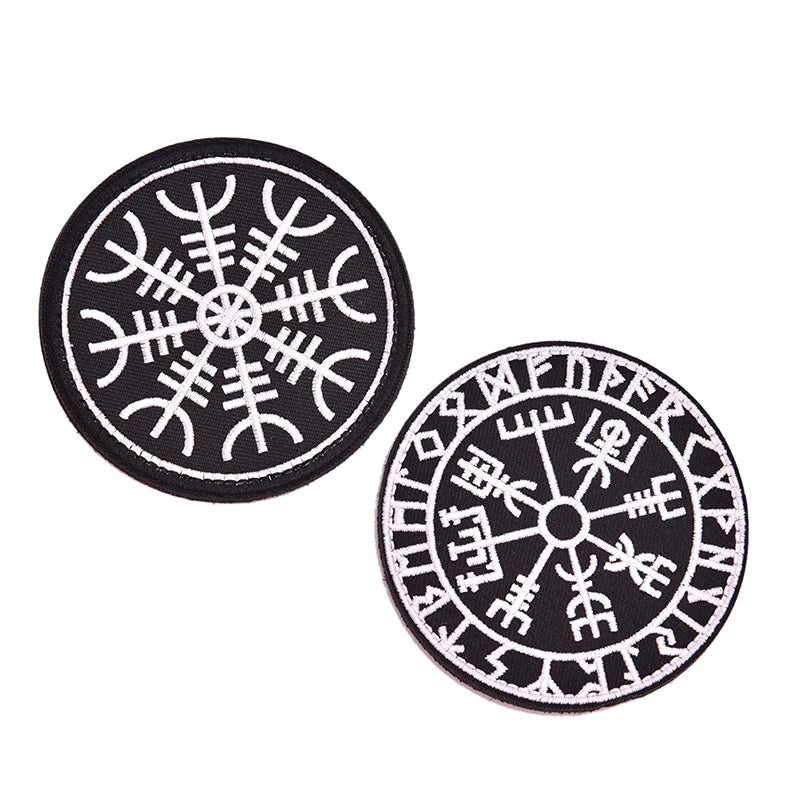 Embroidered Viking Vegvisir Compass Backing Fastener Hook Loop Patch Badge