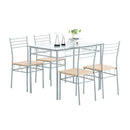 110 x 70 x 76cm Iron Glass Dining Table Set  Dining Table and Chairs Silver One Table and Four Chairs MDF Cushion