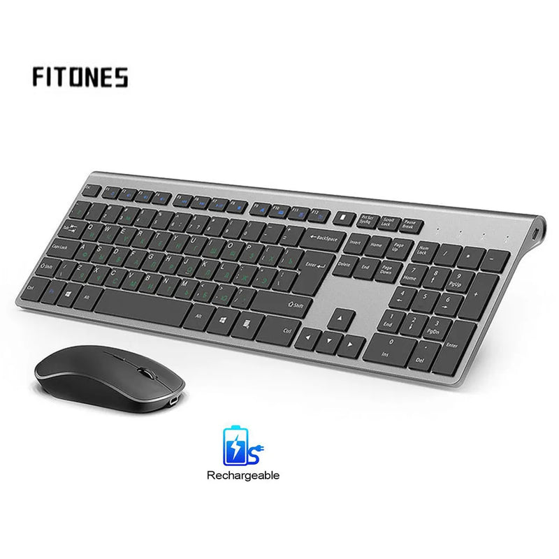 Wireless keyboard mouse , 2.4 gigahertz stable connection rechargeable battery, Full-size Russian layout,Black grey Silver white