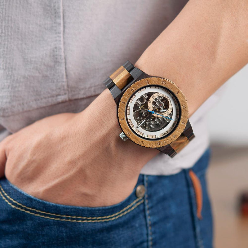 Bobo Bird-Reloj de pulsera de madera para hombre, accesorio masculino de pulsera resistente al agua con mecanismo automático de movimiento, complemento mecánico de marca de lujo con esfera luminosa, 2020