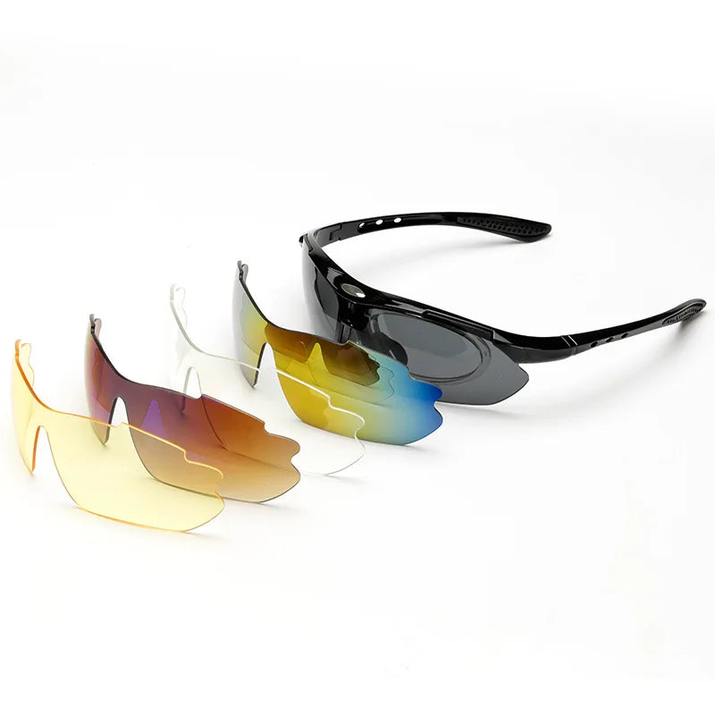 Cycling Glasses Mens Womens Sports Sunglasses Cycling Goggles MTB Road Anti-glare Riding Bicycle Bike Eyewear Protection 5 Lens