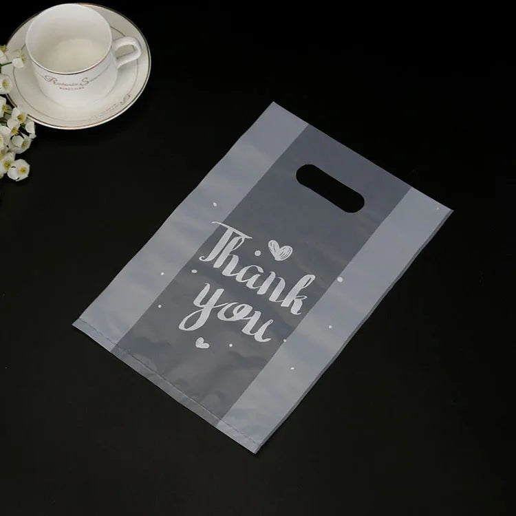 50pcs Thank You Plastic Bags Christmas Gift Packaging Bag With Hand Shopping Bag Wedding Party Favor Candy Cookie Wrapping Bags