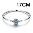 BISAER 100% 925 Sterling Silver Basic Snake Chain Zircon Bracelets Blue Demon Eye Bracelet & Bangles Charm Sizes 17–21 Jewelry