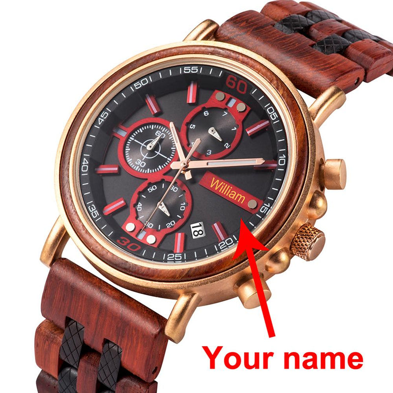 relogio masculino Watch Men BOBO BIRD Wood Military Stainless Steel Customize Name Chronograph Wristwatch Anniversary Gift