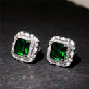 Huitan Vintage Green CZ Stud Earrings for Lady Dance Party Luxury Ear Accessories Anniversary Birthday Gift Women's Jewelry Hot