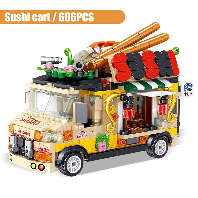 City Mini Girls Ice Cream Sets Model Building Blocks Friends Racing Vehicle Hot Dog Camping Car Bricks Toys For Children