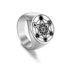 Dawapara Metatron Cube Ring for Men Women Stainless Steel Angel Seal Archangel Metatron Sacred Geometry Ring Protection Amulet
