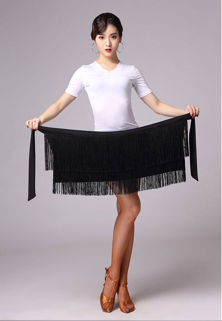 Latin Dance Skirt For Women Black Red Color Tassel Hip Scarf Latin Dancing Skirt Adult Wrap Rumba Latin Dress