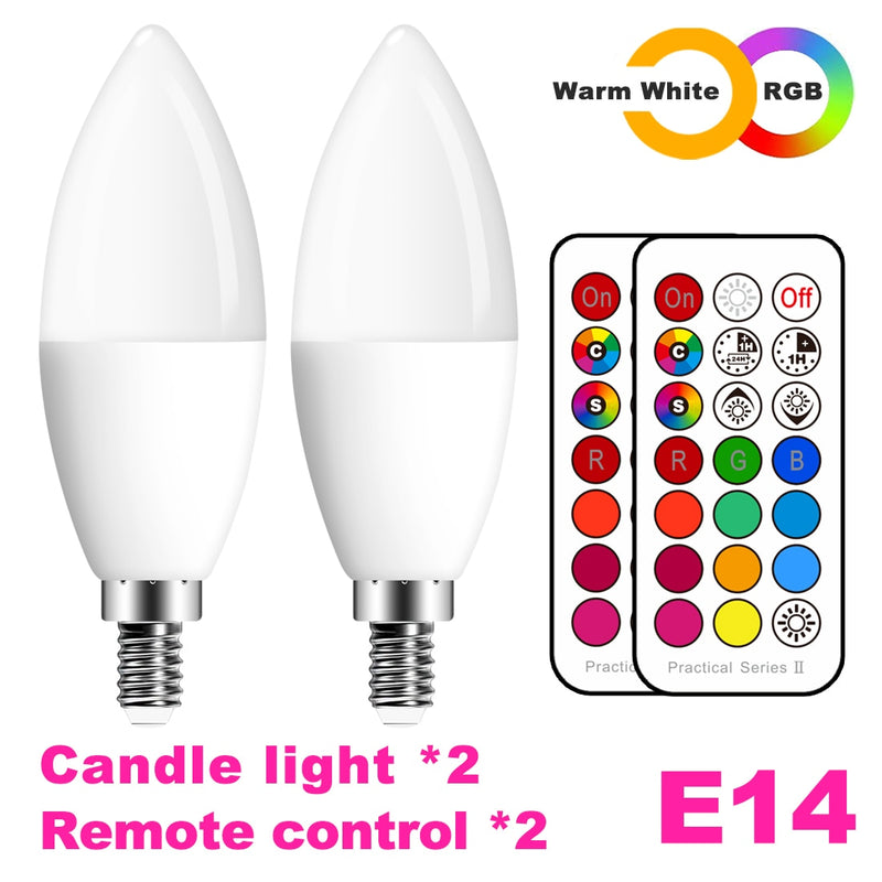 E14 LED Bulb Candle Color Indoor Neon Sign Light Bulb RGB Tape With Controller Lighting 220V E12 Dimmable Smart Lamp For Home