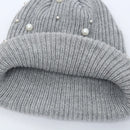 Winter Knitted Beanie Women Fashion Rhinestone Pearls Knitting Hats Ladies Casual Skullies Cap Female Solid Color Casual Bone