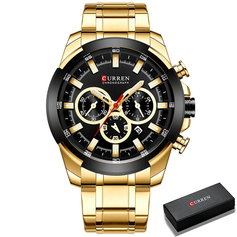 CURREN Men’s Watches Top Brand Big Sport Watch Luxury Men Military Steel Quartz Wrist Watches Chronograph Gold Design Male Clock