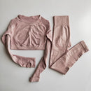 Women Seamless Yoga Sets High Waist Gym Mesh Leggings Shirts Suit Long Sleeve Fitness Workout Sports Running Thin Yoga Sets