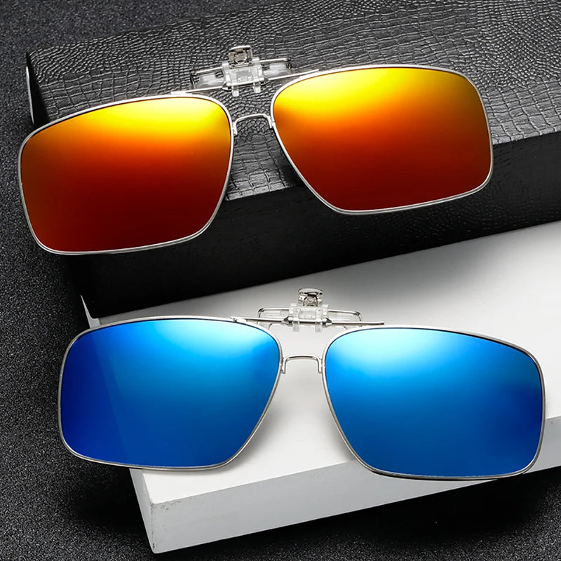 VIVIBEE Mens Metal Clip on Sunglasses Polarized Eyeglasses UV400 Women Square Night Vision Driving Sun Glasses