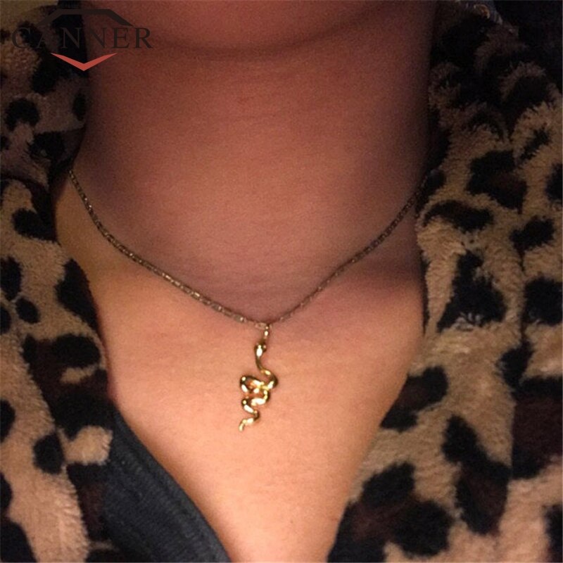 Simple 925 Sterling Silver Versatile Temperament Animal Snake-shaped Clavicle Necklace Women Gold Silver Pendant Necklace Gift