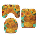Toilet Mat Set 3D Van Gogh Oil Painting Sunflower Starry Night Floor Rugs Bathroom Shower Flannel Non-Slip Carpet Toilet Cushion