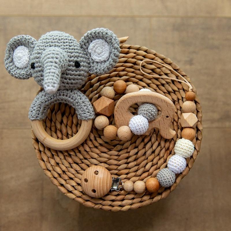 3pcs/lot Baby Rattle Animal Crochet Wooden Ring Toys Baby Teethers For Baby Products DIY Crafts Teething Rattle Amigurumi Toys