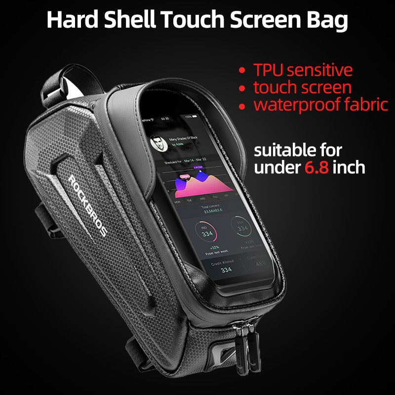 ROCKBROS 6.8 Inch Phone Bag Rainproof 1.7L Bicycle Bag Touch Screen Cycling Hard Shell Bag MTB Road Bike Phone Bag Accessories