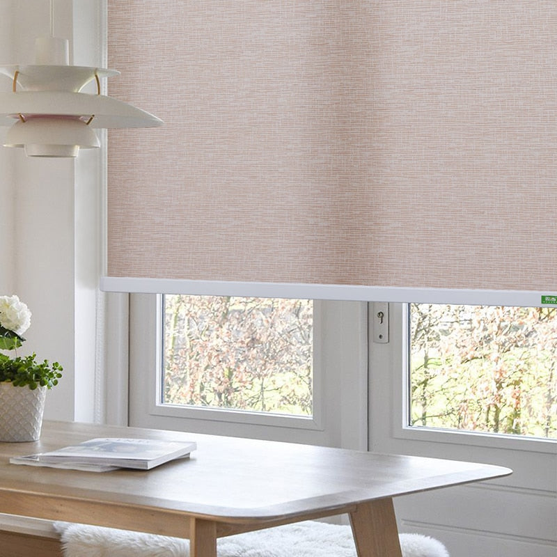 Rechargeable Pattern Cordless Motorized Roller Blinds High Grade Hemp Fabric Remote Control Shades Customized Size