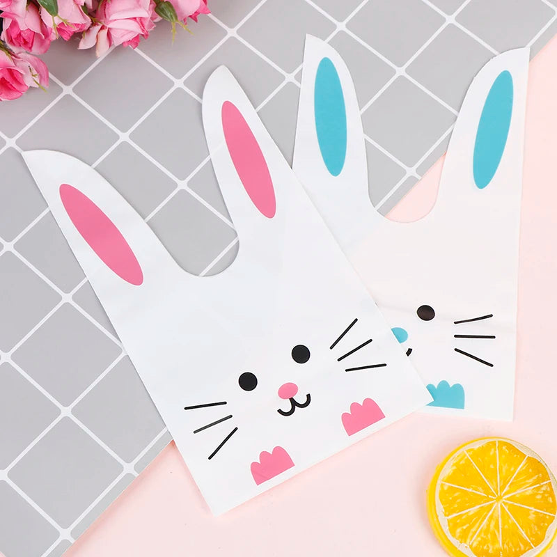 Hot New Cheap Wholesale 50pcs Cute Long Bunny Rabbit Ear Gift Bag Easter Candy Gift Plastic Party Favors 10*17cm