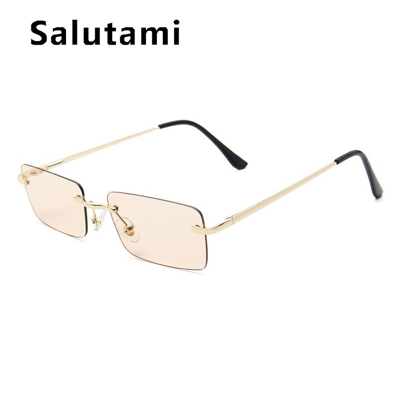 Rimless Alloy Small Square Sunglasses For Women Vintage Ins Hot Gradient Clear Sun Glasses Female Uv400 Shades Hip Hop Eyewear