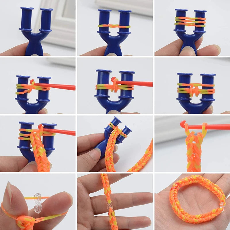 600-1500pcs+ Colorful Loom Bands Set Candy Color Bracelet Making Kit DIY Rubber Band Woven Bracelet Kit Girls Craft Toys Gifts