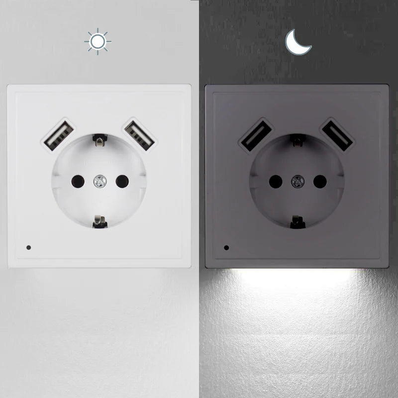 New USB Wall Socket With Sensor Night Light Double USB 5V2A Free Shipping EU Standard Phone Charger JA8