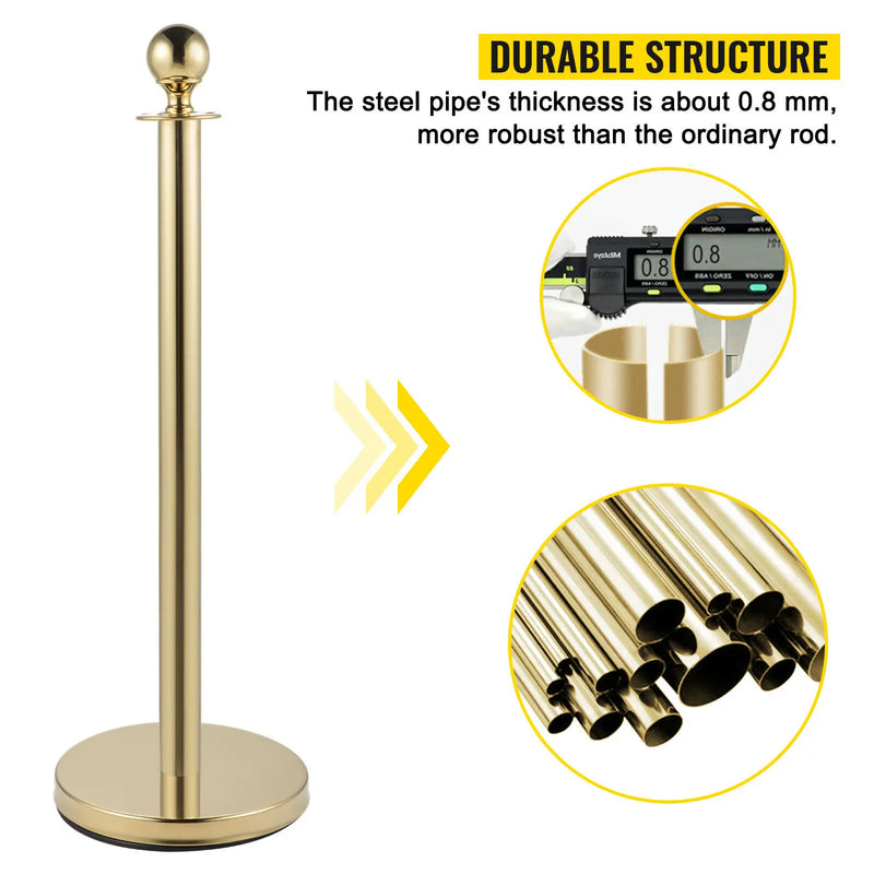 SucceBuy 35.4 Inch Gold/Silver Crowd Control Stanchion Posts Queue Red/Black Velvet Rope Line Barrier w/ Stable Base for Stadium