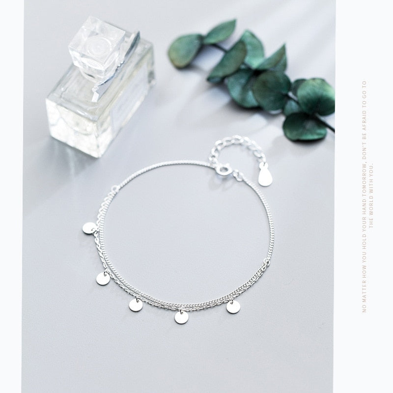 Modian Classic 925 Sterling Silver Round Sequins Double Chain Bracelet for Women Simple Bracelet Korea Style Fine Jewelry Gift